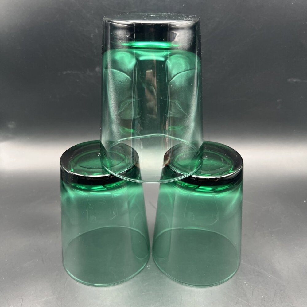 Libbey Juniper Green Glass Tumblers Set of 3 Heavy Glasses VTG Stackable - Picture 9 of 12